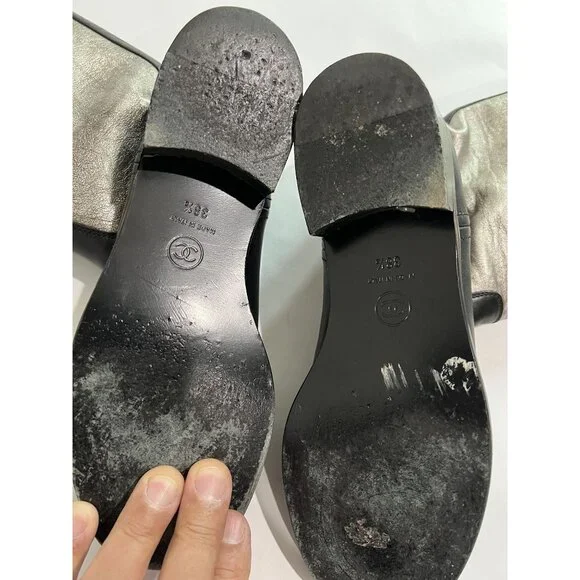 Chanel Two-Tone Leather Riding Boots in Black/Silver - Picture 6 of 6